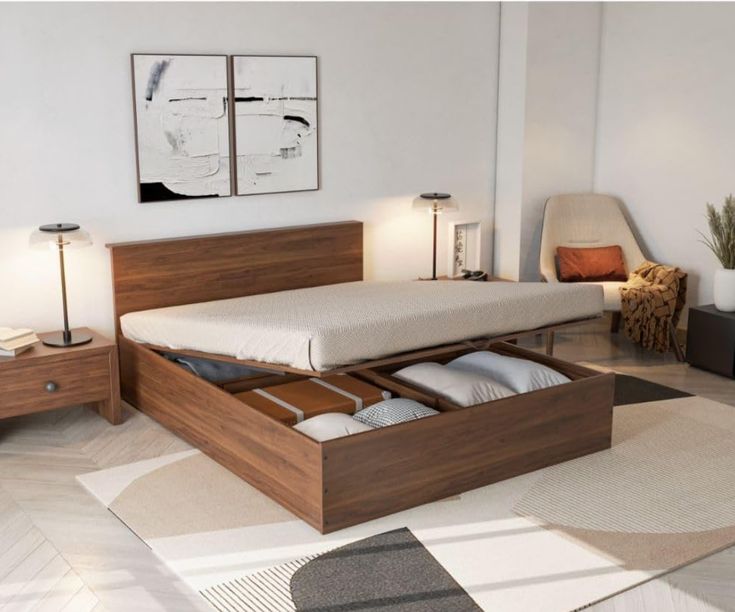 wooden bed hydraulic with storage