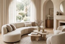 Curved furniture in living room